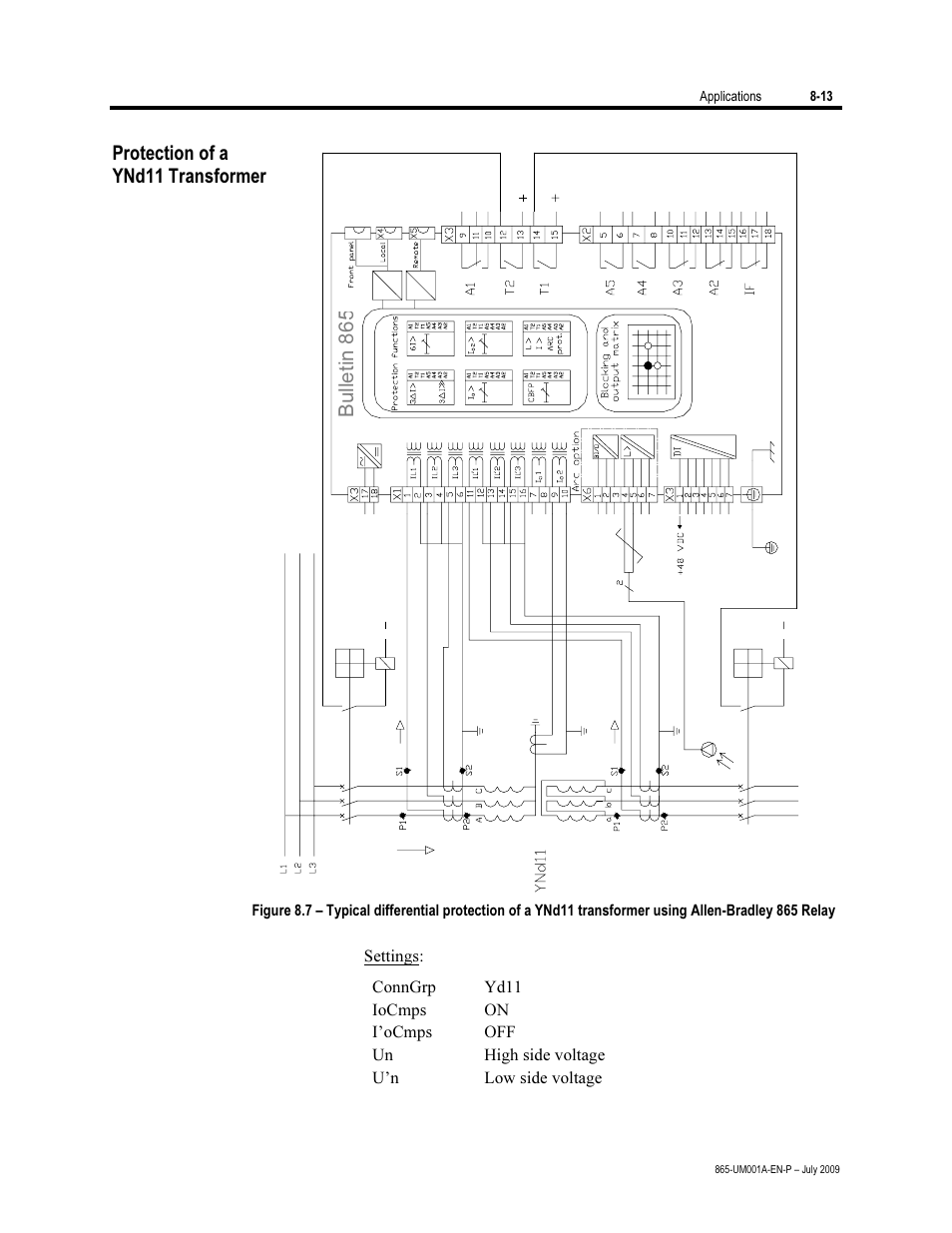 Protection of a ynd11 transformer, Bull et in 865 | Rockwell Automation 865 Differential Protection Relay User Manual | Page 155 / 186