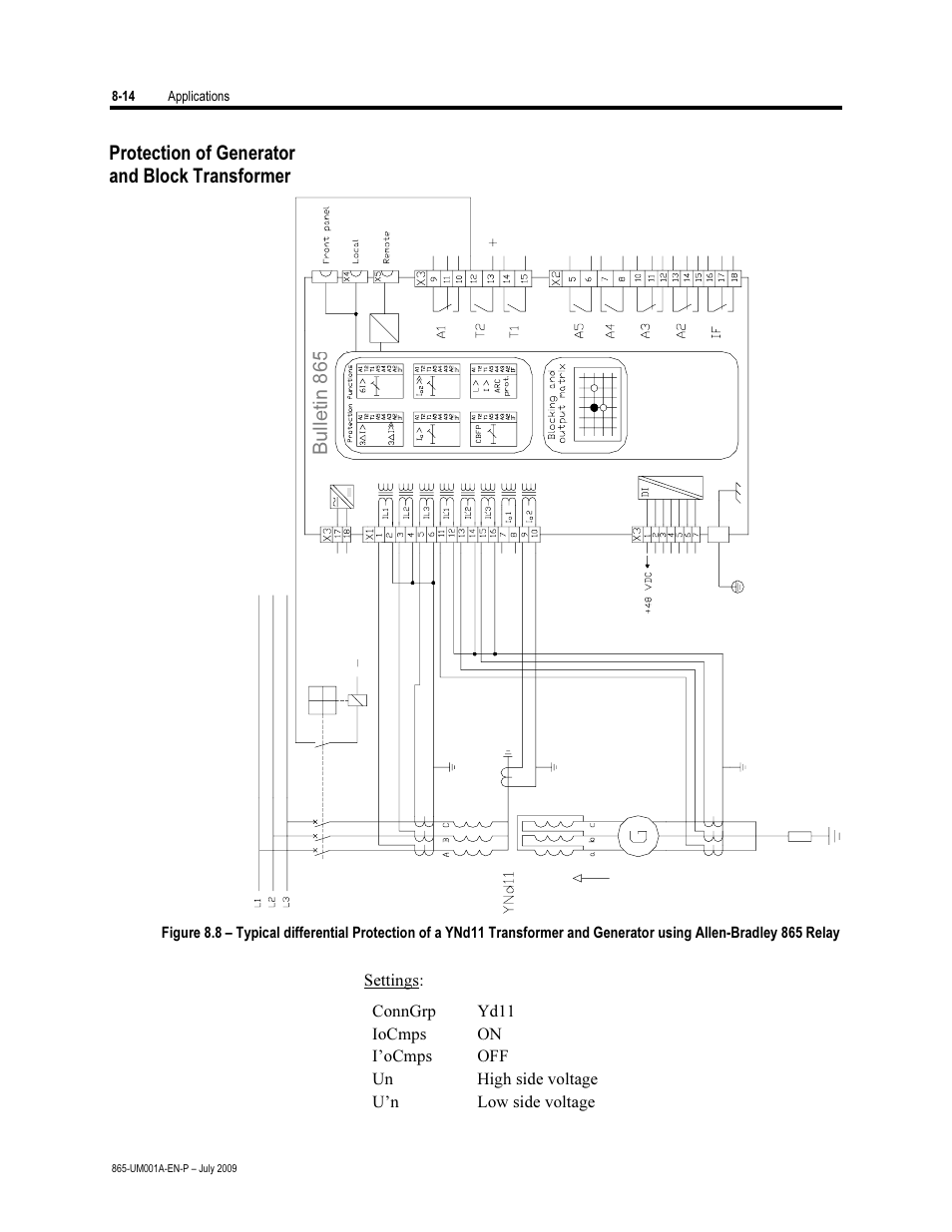 Protection of generator and block transformer | Rockwell Automation 865 Differential Protection Relay User Manual | Page 156 / 186