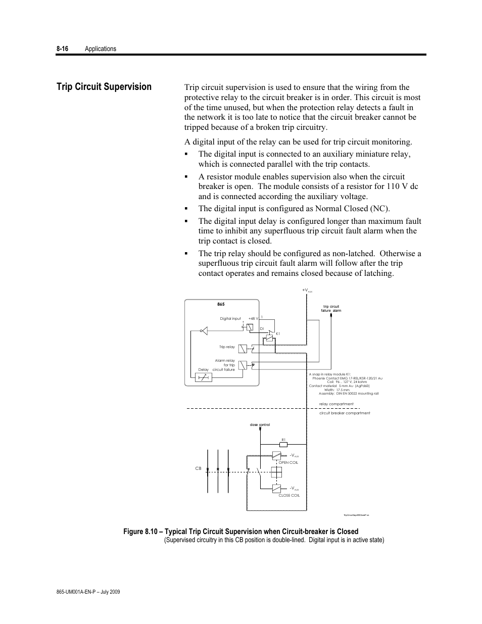 Trip circuit supervision | Rockwell Automation 865 Differential Protection Relay User Manual | Page 158 / 186