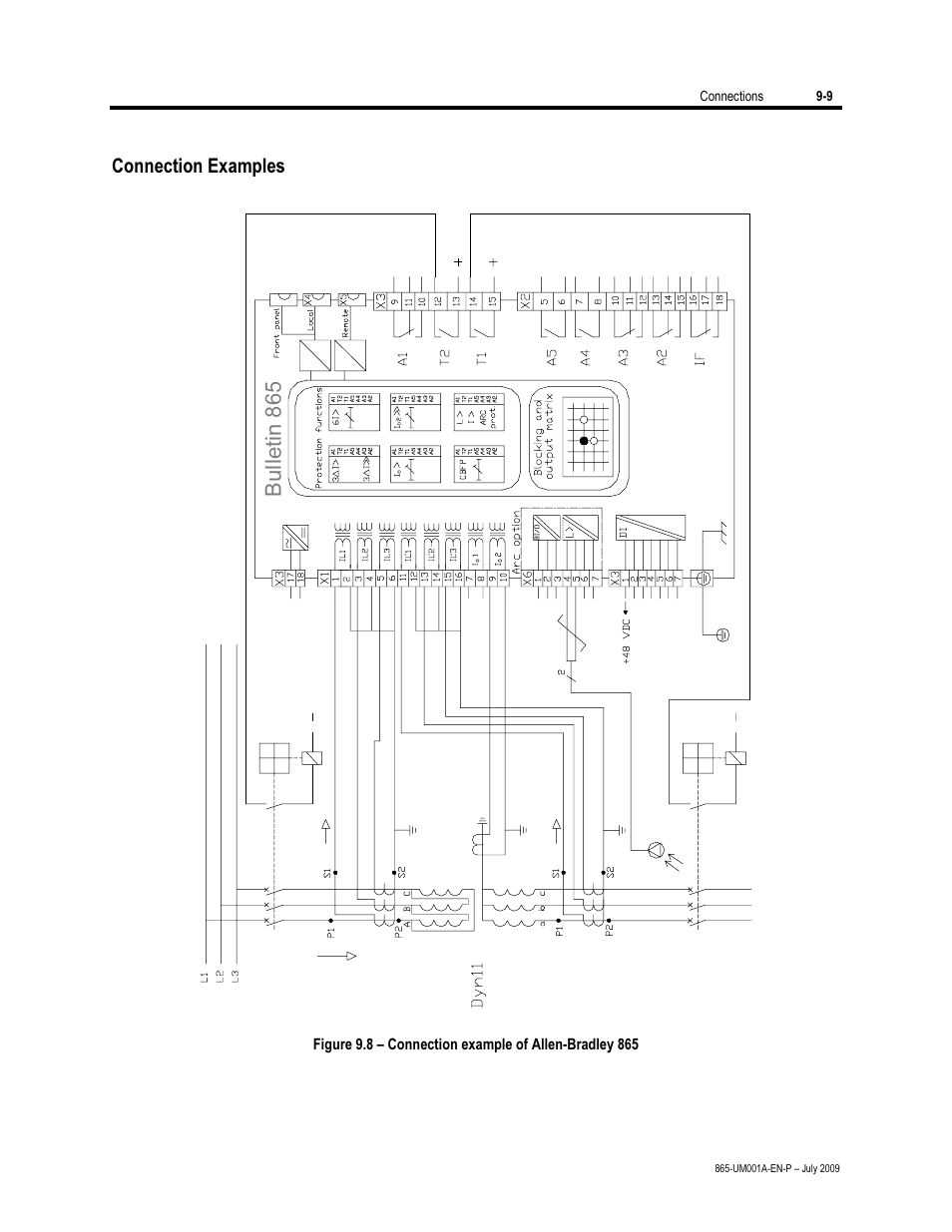 Connection examples, Bull et in 865 | Rockwell Automation 865 Differential Protection Relay User Manual | Page 169 / 186