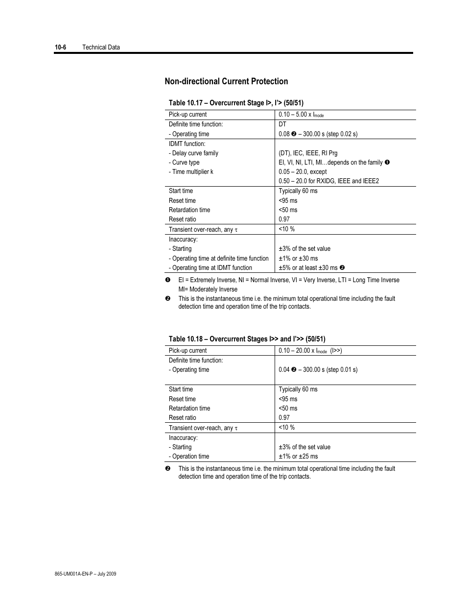 Non-directional current protection | Rockwell Automation 865 Differential Protection Relay User Manual | Page 176 / 186