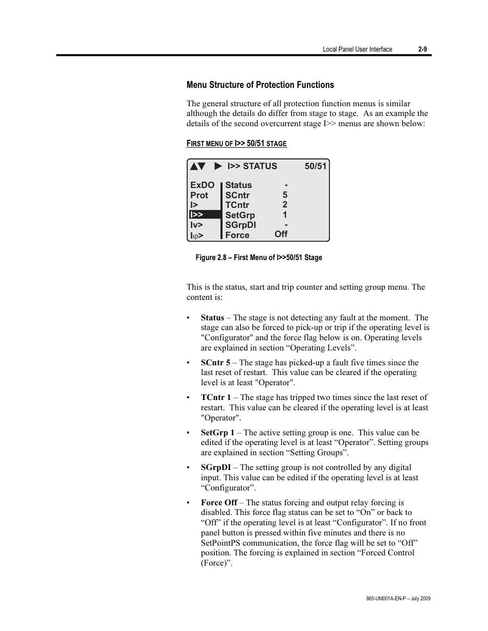 Menu structure of protection functions | Rockwell Automation 865 Differential Protection Relay User Manual | Page 21 / 186