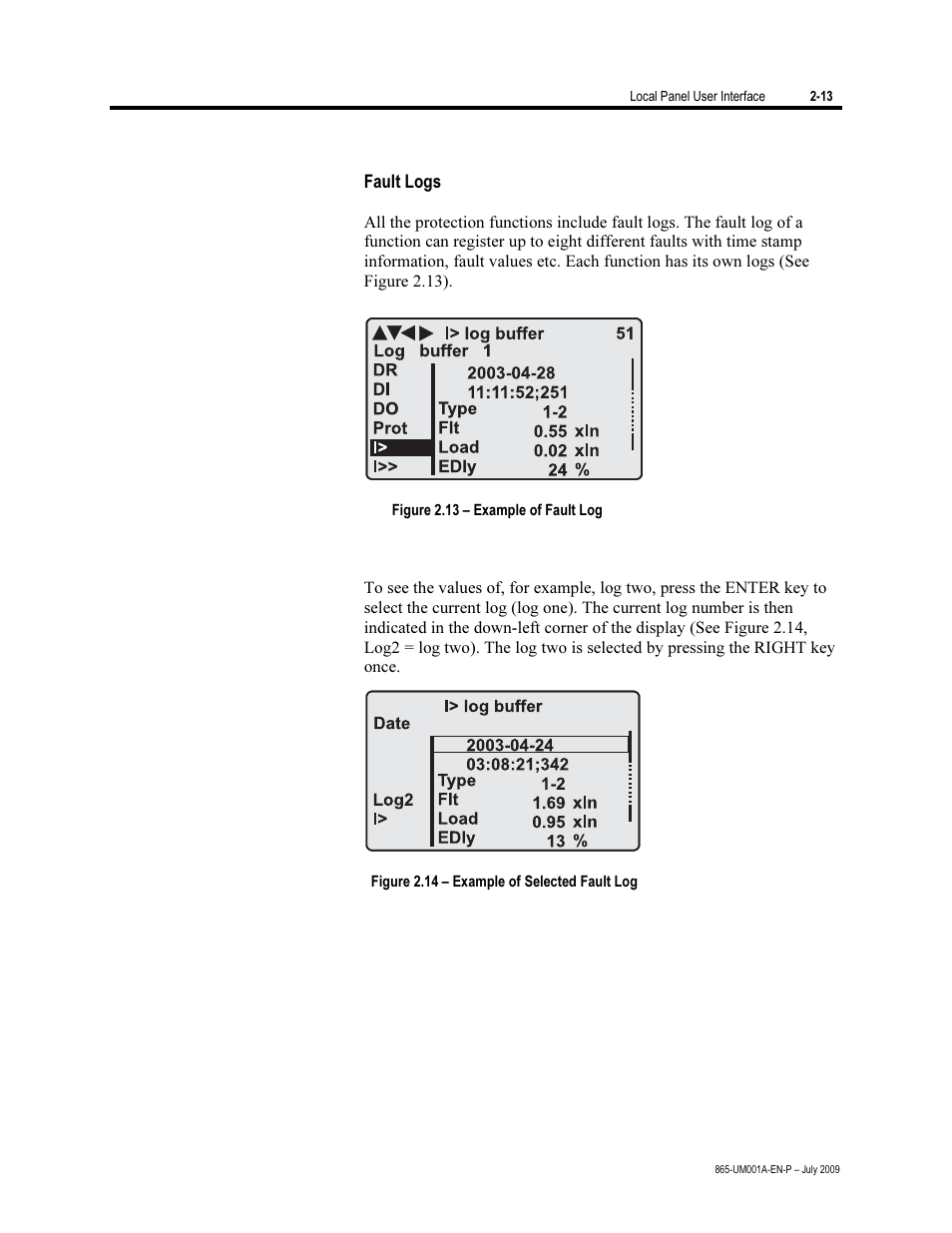 Fault logs | Rockwell Automation 865 Differential Protection Relay User Manual | Page 25 / 186