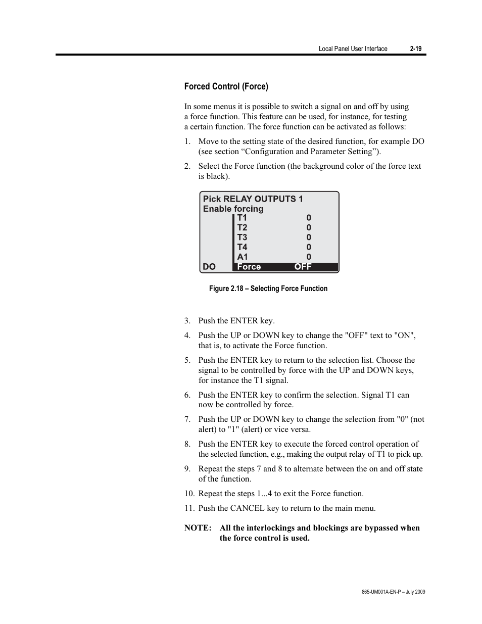 Forced control (force) | Rockwell Automation 865 Differential Protection Relay User Manual | Page 31 / 186