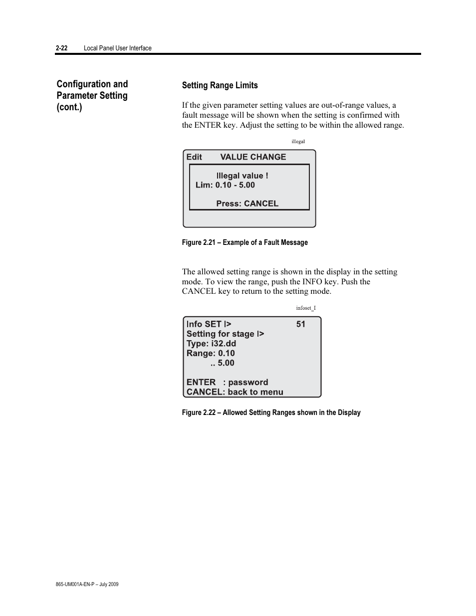 Setting range limits, Configuration and parameter setting (cont.) | Rockwell Automation 865 Differential Protection Relay User Manual | Page 34 / 186