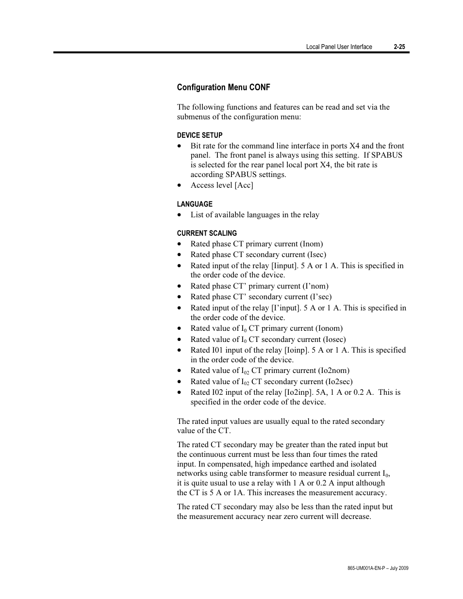 Configuration menu conf | Rockwell Automation 865 Differential Protection Relay User Manual | Page 37 / 186