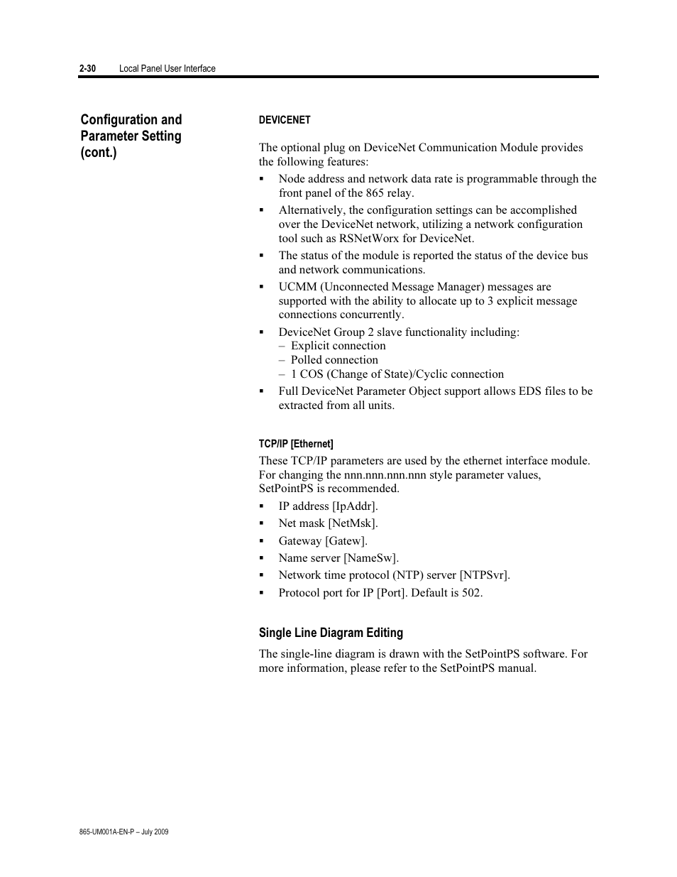 Single line diagram editing, Configuration and parameter setting (cont.) | Rockwell Automation 865 Differential Protection Relay User Manual | Page 42 / 186