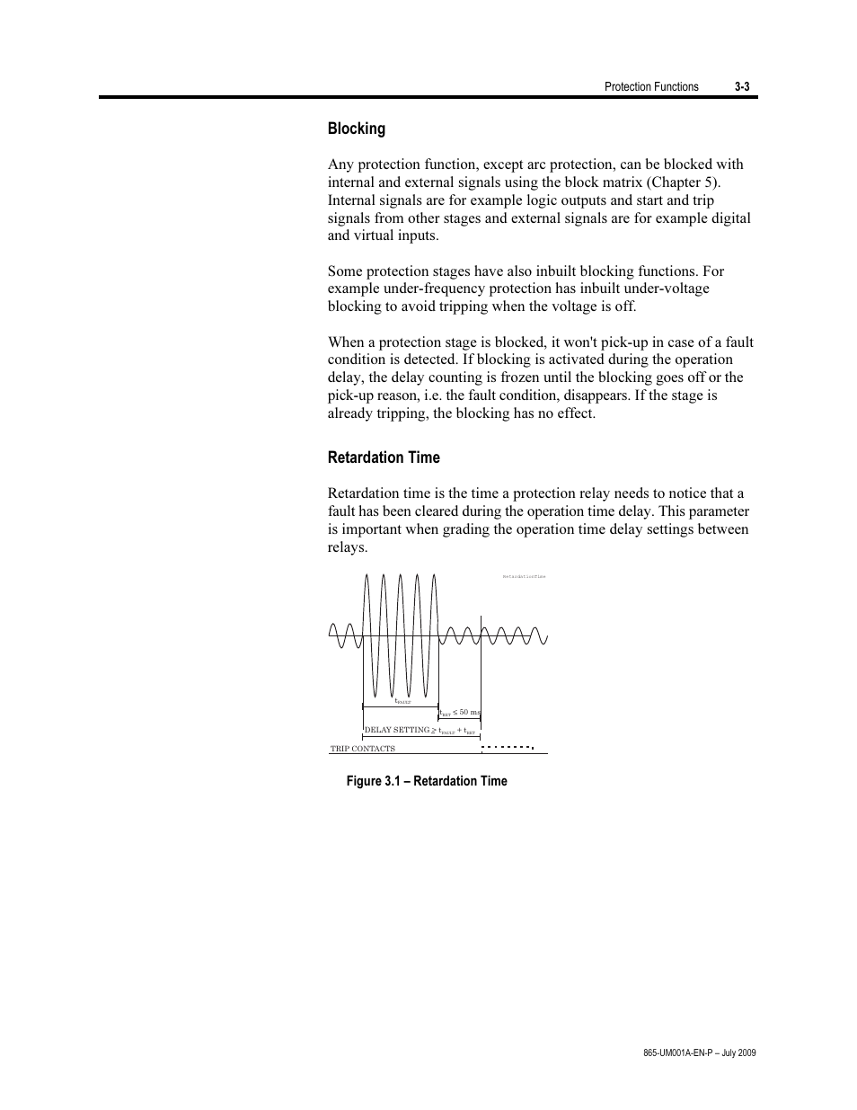 Blocking, Retardation time | Rockwell Automation 865 Differential Protection Relay User Manual | Page 47 / 186