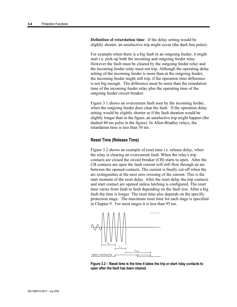 Reset time (release time) | Rockwell Automation 865 Differential Protection Relay User Manual | Page 48 / 186