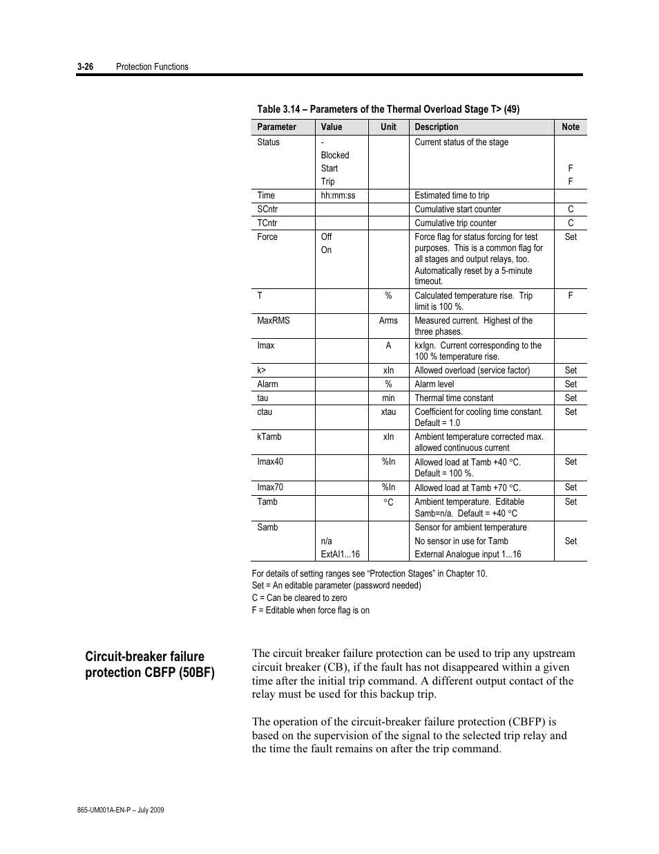 Circuit-breaker failure protection (50bf), Circuit-breaker failure protection cbfp (50bf) | Rockwell Automation 865 Differential Protection Relay User Manual | Page 70 / 186