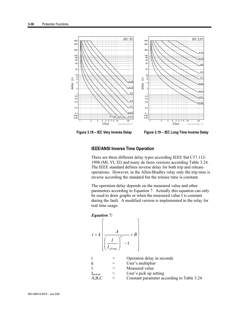 Ieee/ansi inverse time operation | Rockwell Automation 865 Differential Protection Relay User Manual | Page 82 / 186