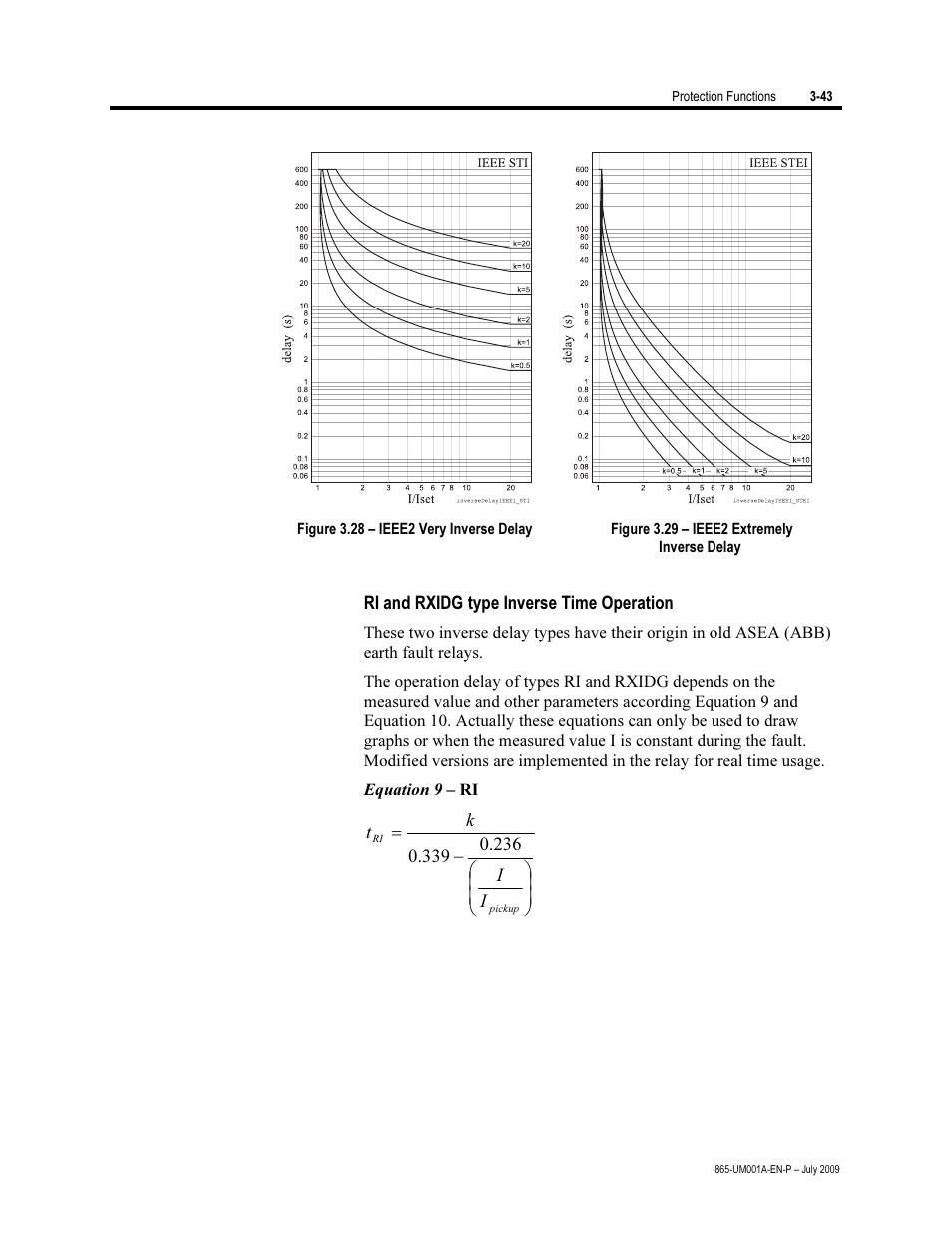 Ri and rxidg type inverse time operation | Rockwell Automation 865 Differential Protection Relay User Manual | Page 87 / 186