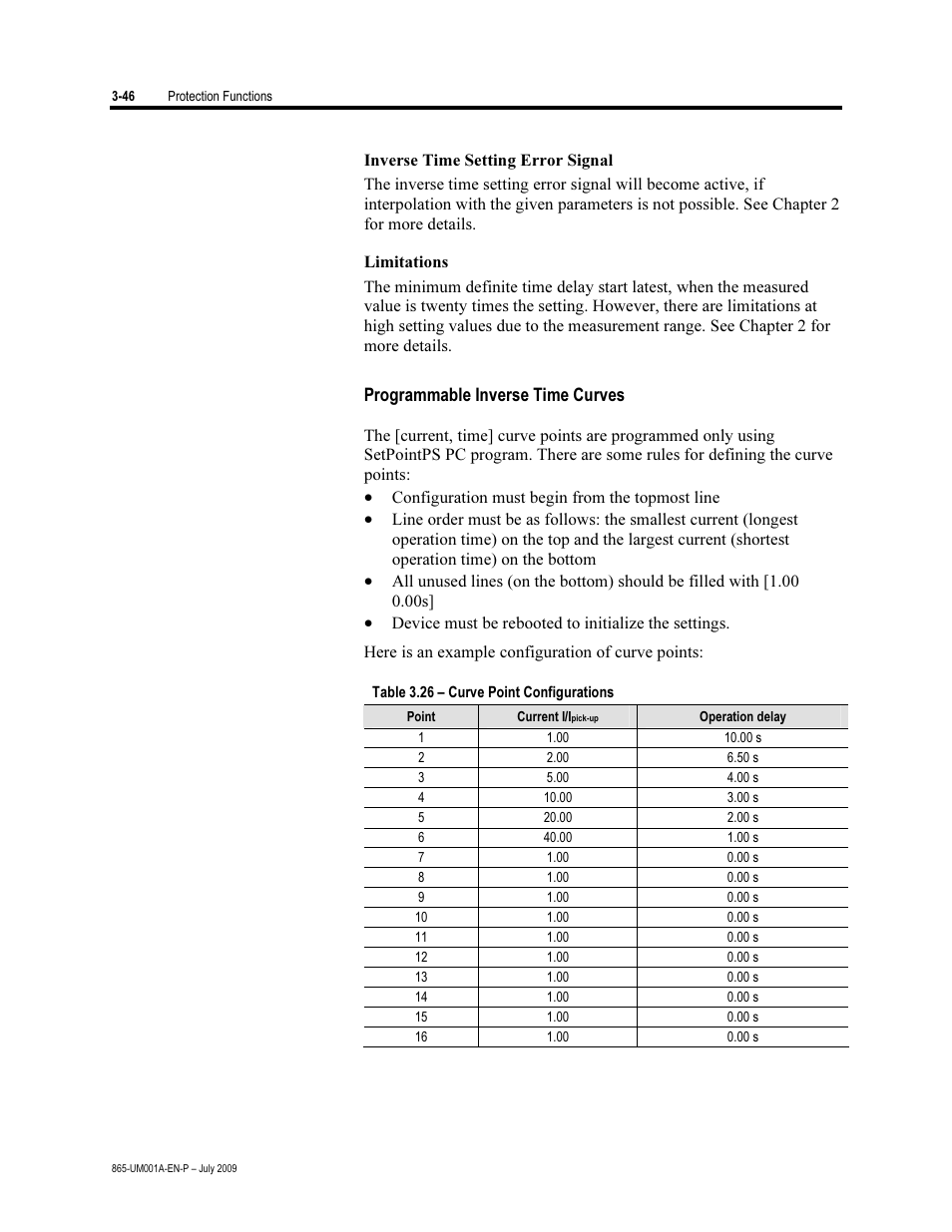 Programmable inverse time curves | Rockwell Automation 865 Differential Protection Relay User Manual | Page 90 / 186