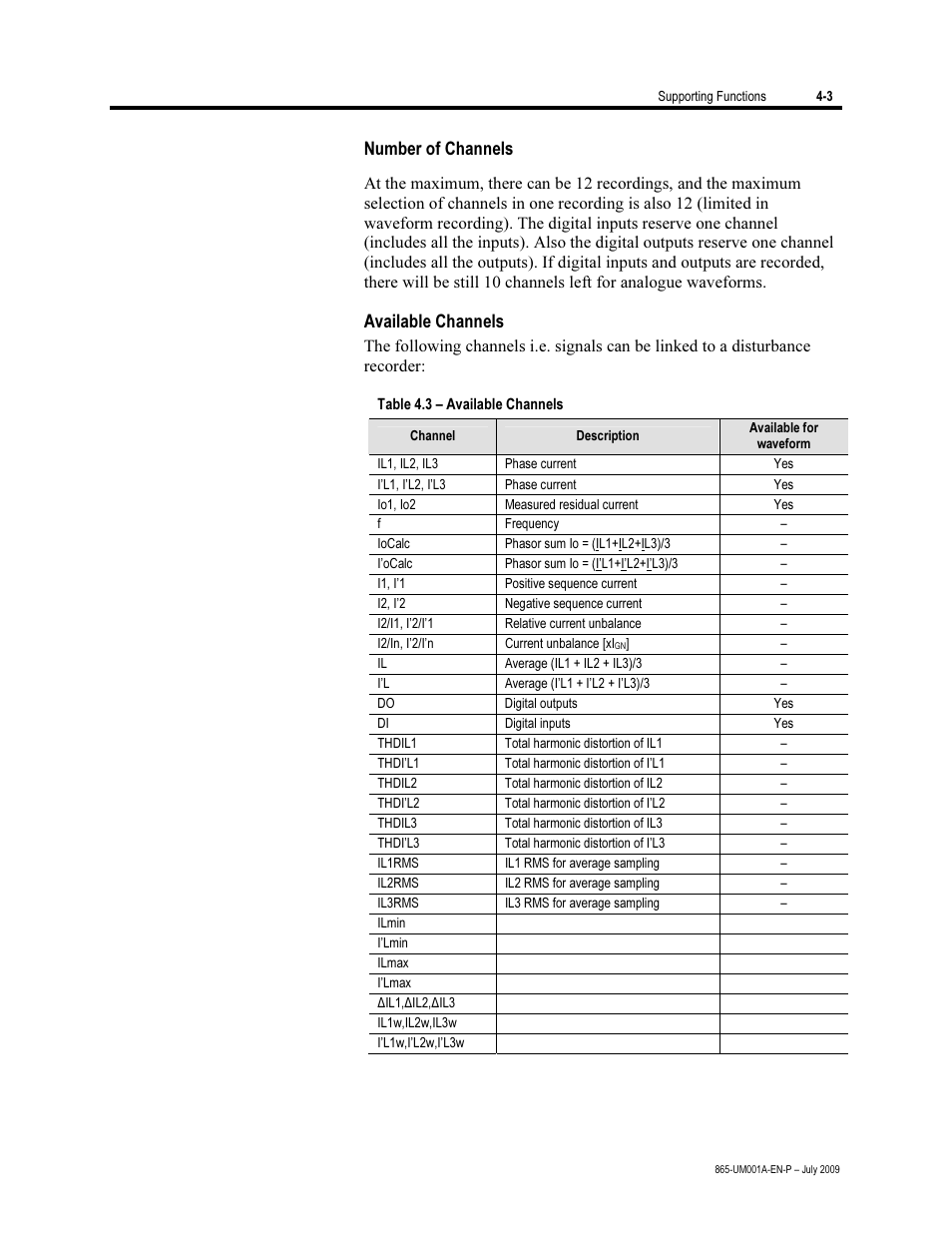 Number of channels, Available channels | Rockwell Automation 865 Differential Protection Relay User Manual | Page 95 / 186