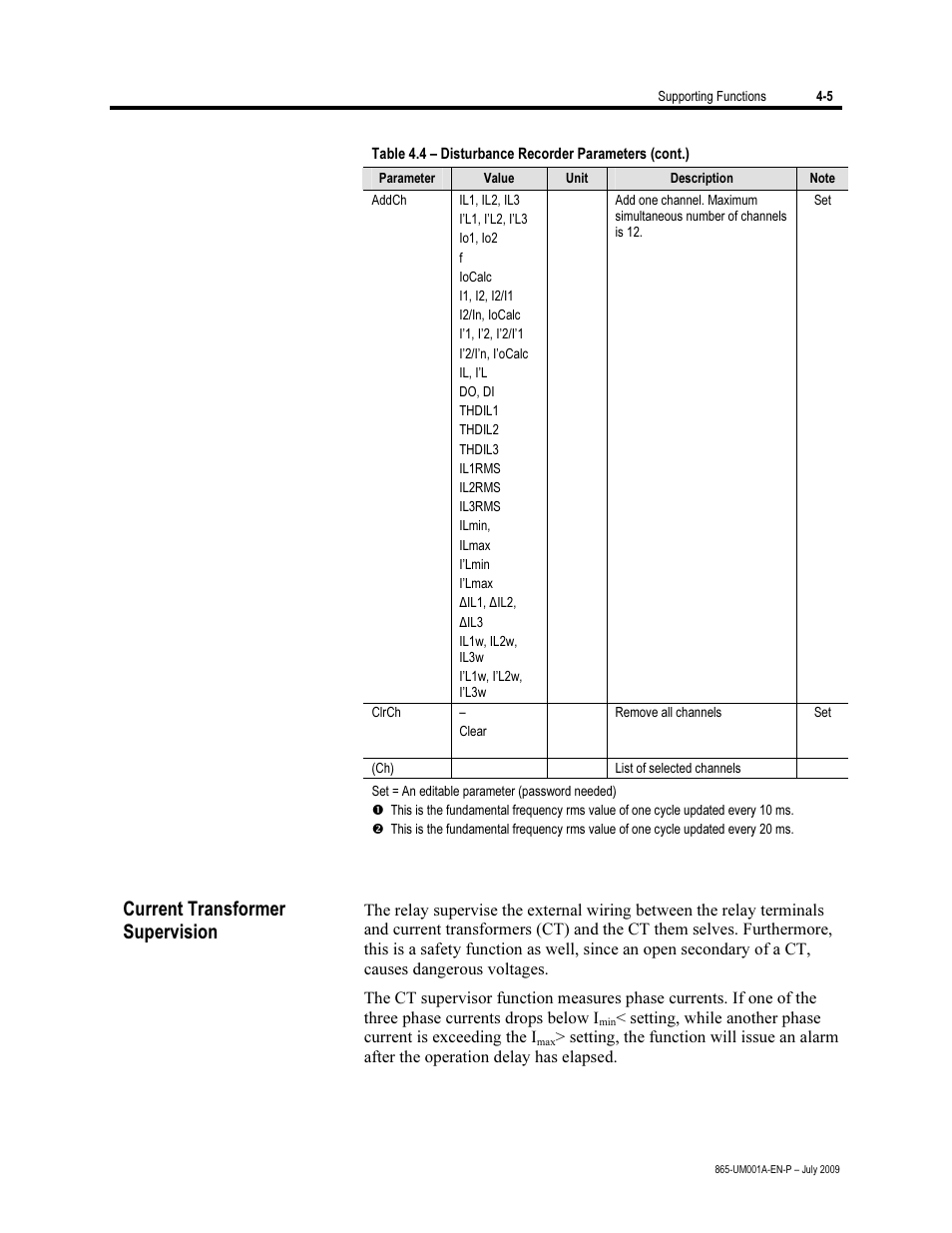 Current transformer supervision | Rockwell Automation 865 Differential Protection Relay User Manual | Page 97 / 186