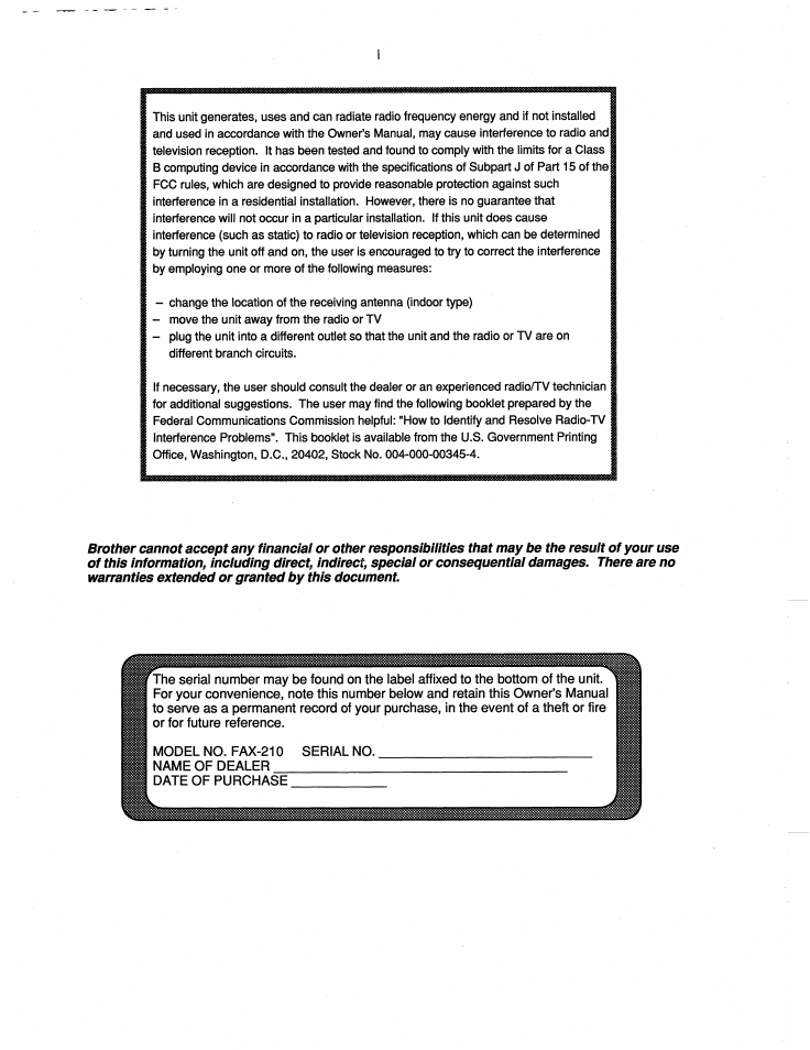 Brother FAX-210 User Manual | Page 3 / 68