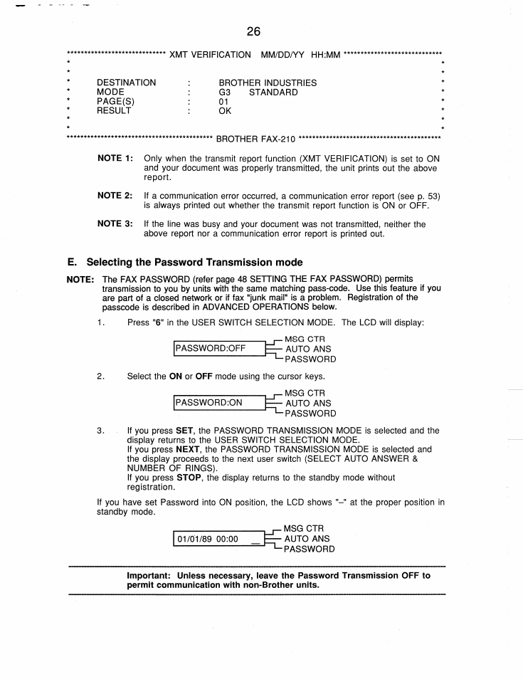 E. selecting the password transmission mode | Brother FAX-210 User Manual | Page 35 / 68