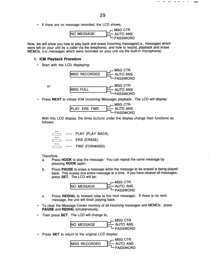 Icm playback procedure | Brother FAX-210 User Manual | Page 38 / 68