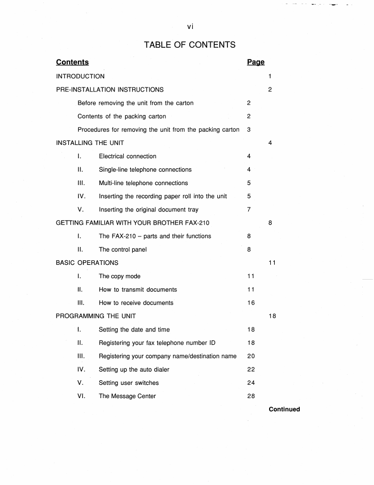 Brother FAX-210 User Manual | Page 8 / 68