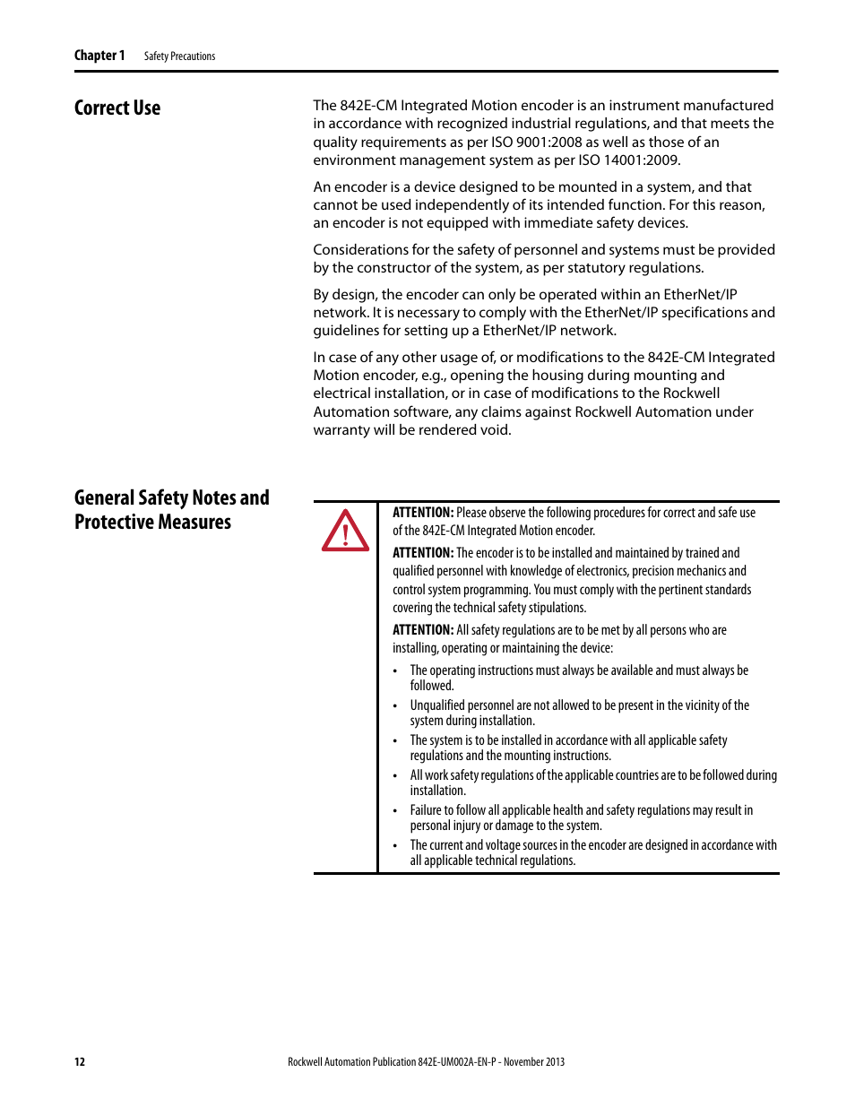 Correct use | Rockwell Automation 842E CM Integrated Motion Encoder on EtherNet/IP User Manual | Page 12 / 64