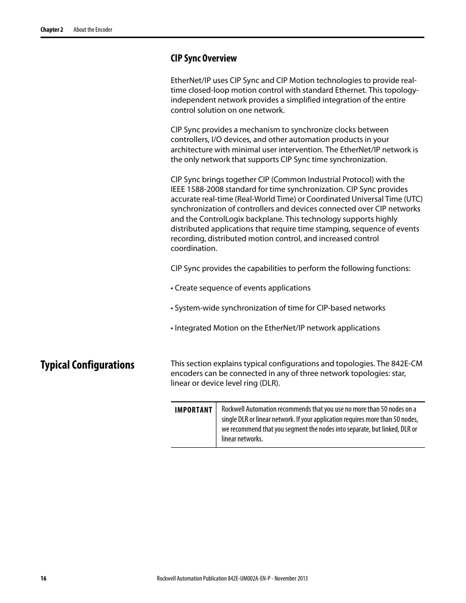 Typical configurations, Cip sync overview | Rockwell Automation 842E CM Integrated Motion Encoder on EtherNet/IP User Manual | Page 16 / 64