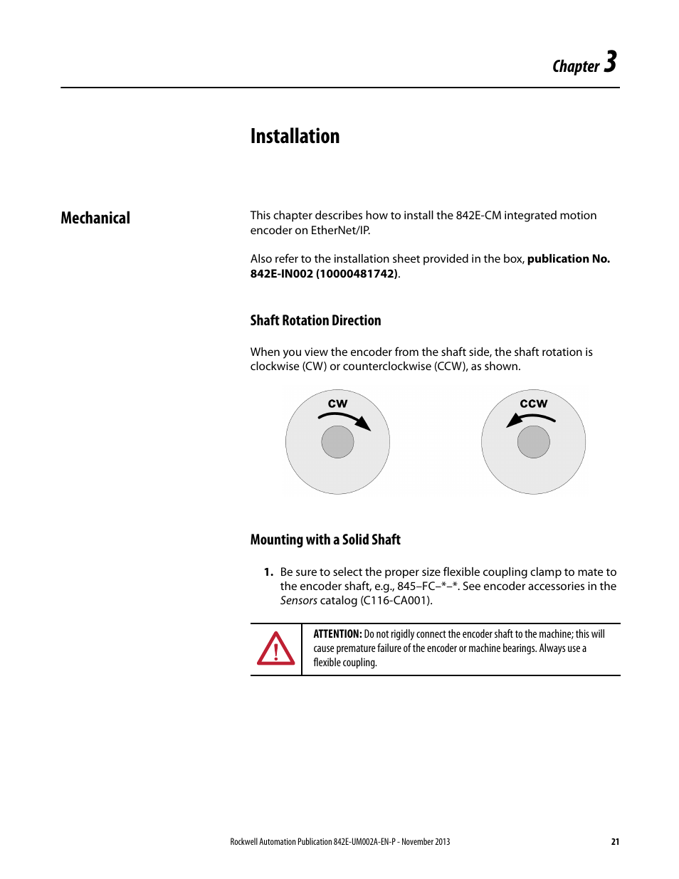 Installation | Rockwell Automation 842E CM Integrated Motion Encoder on EtherNet/IP User Manual | Page 21 / 64