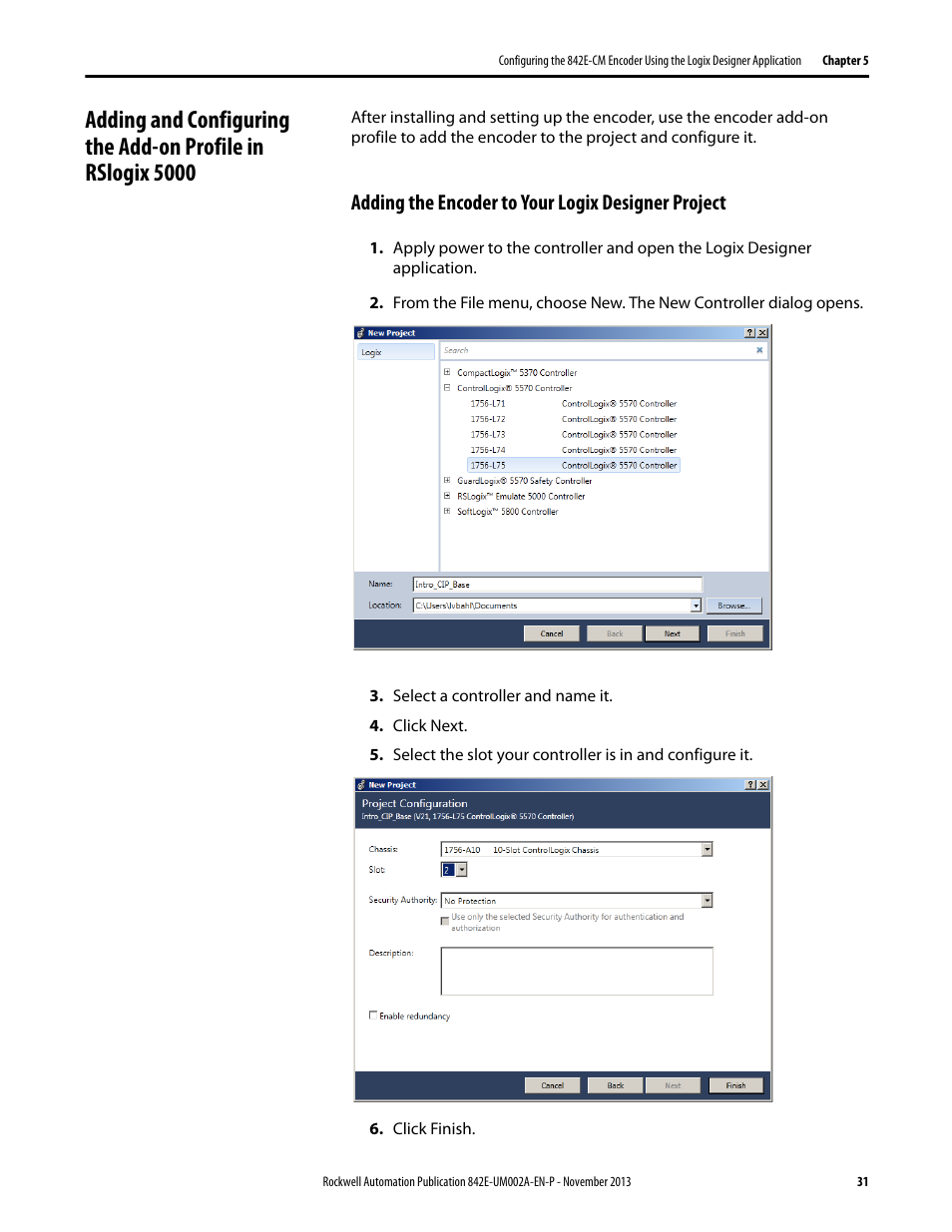 Adding the encoder to your logix designer project | Rockwell Automation 842E CM Integrated Motion Encoder on EtherNet/IP User Manual | Page 31 / 64