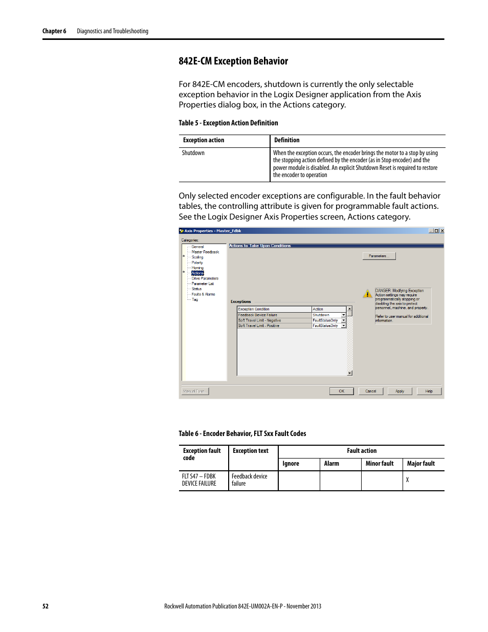 842e-cm exception behavior | Rockwell Automation 842E CM Integrated Motion Encoder on EtherNet/IP User Manual | Page 52 / 64