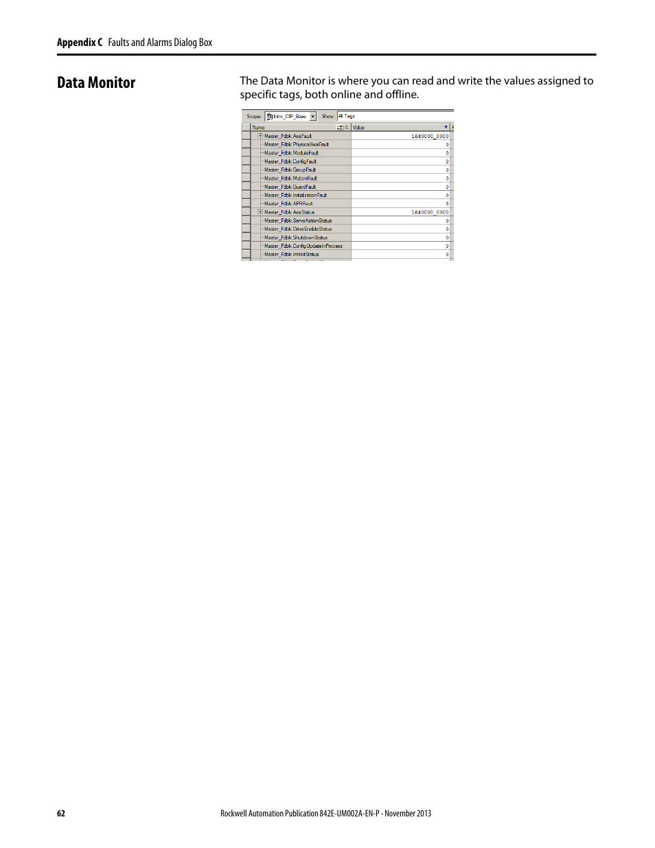 Data monitor | Rockwell Automation 842E CM Integrated Motion Encoder on EtherNet/IP User Manual | Page 62 / 64