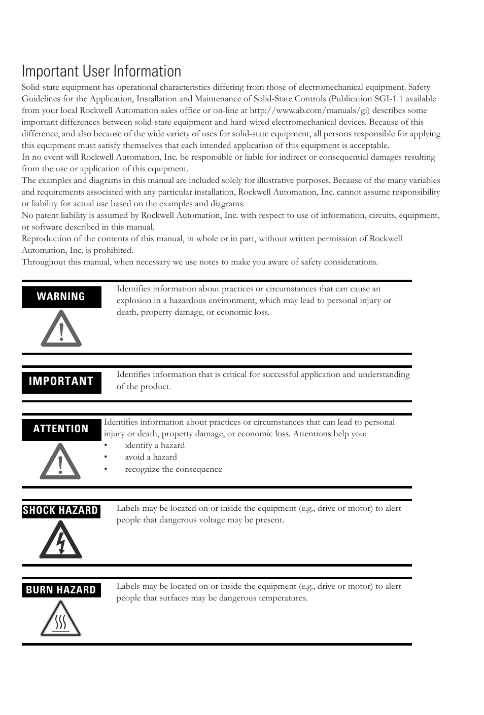 Important user information | Rockwell Automation 836E Solid-State Pressure Sensors User Manual | Page 2 / 32