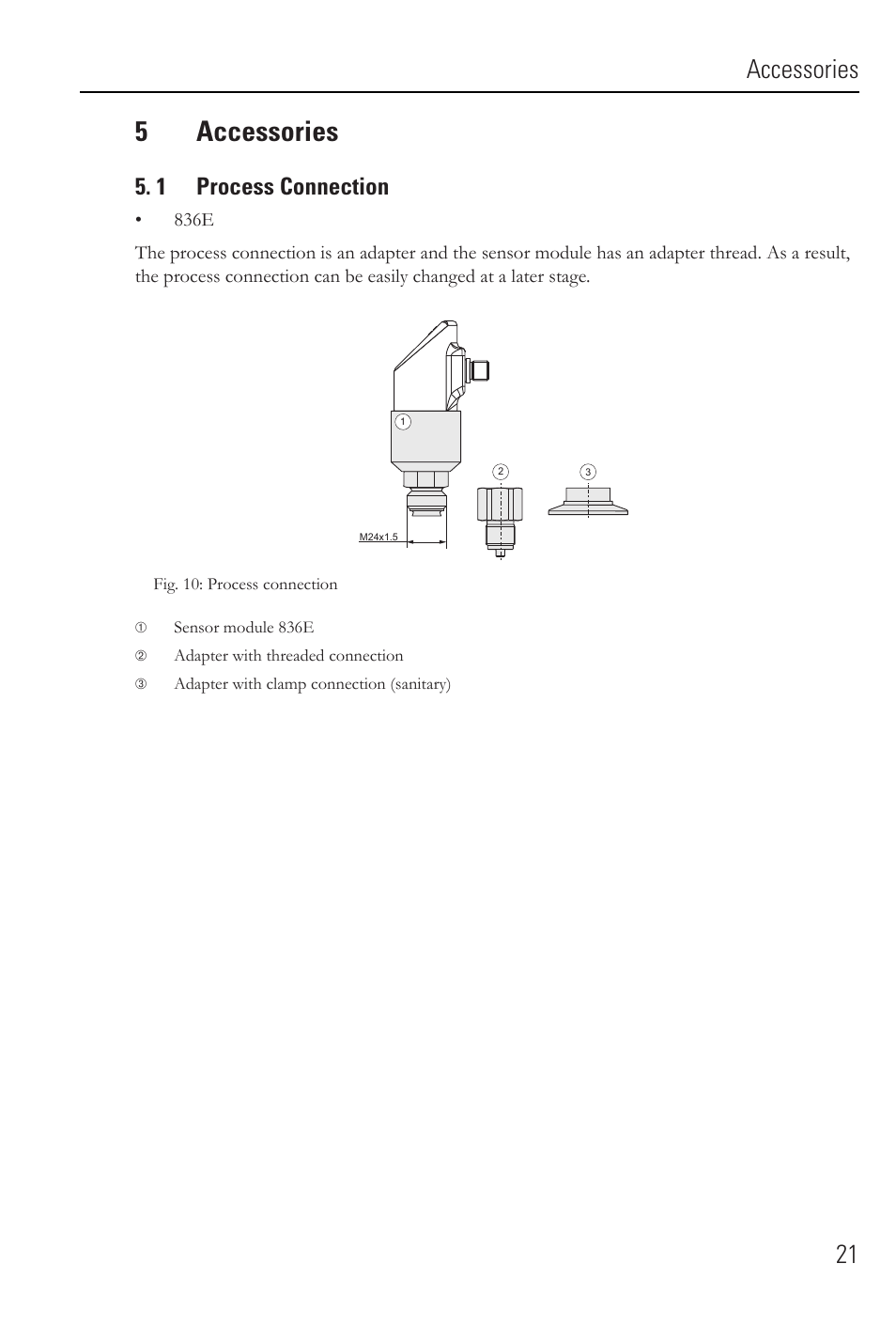 5accessories, Accessories 21, 1 process connection | Rockwell Automation 836E Solid-State Pressure Sensors User Manual | Page 21 / 32