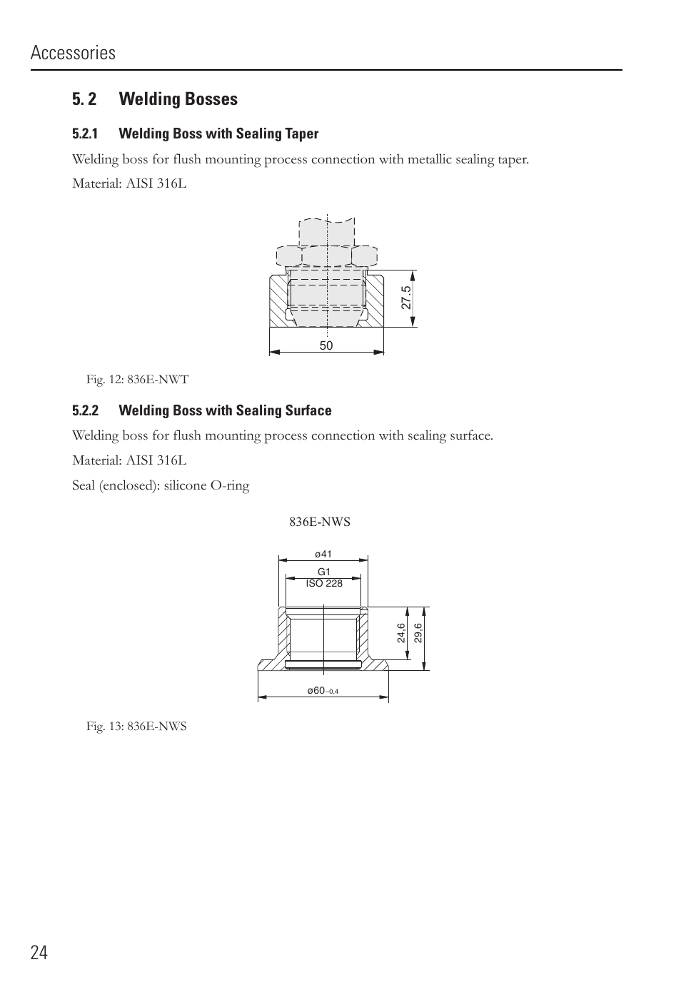 Accessories 24, 2 welding bosses | Rockwell Automation 836E Solid-State Pressure Sensors User Manual | Page 24 / 32
