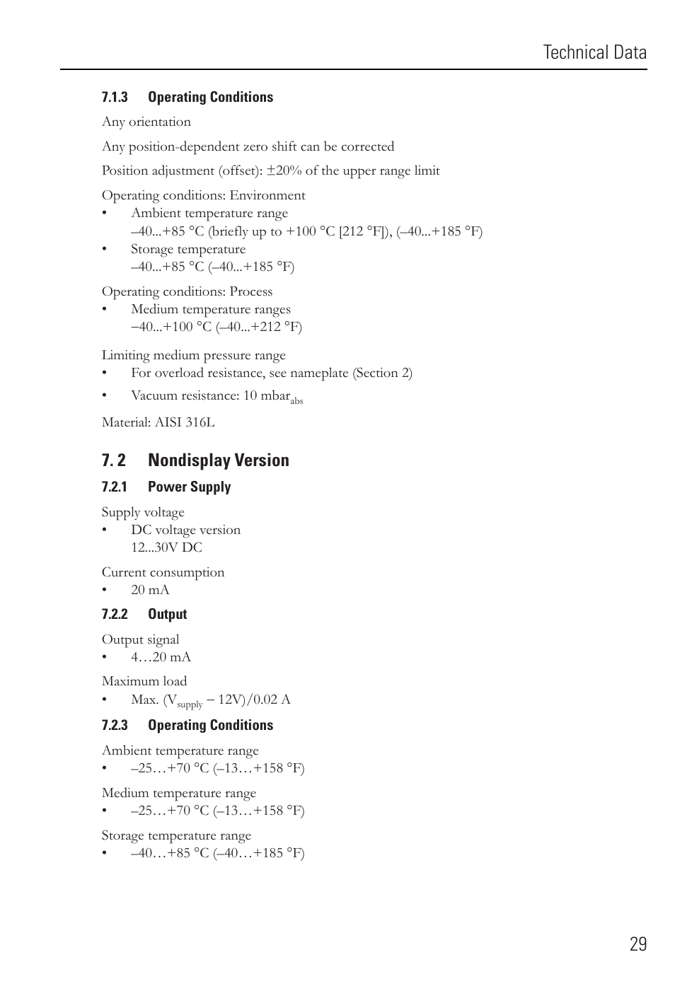 Technical data 29, 2 nondisplay version | Rockwell Automation 836E Solid-State Pressure Sensors User Manual | Page 29 / 32