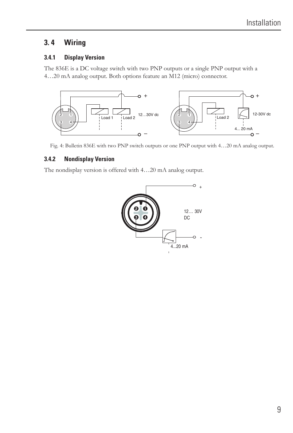 Installation 9, 4 wiring | Rockwell Automation 836E Solid-State Pressure Sensors User Manual | Page 9 / 32