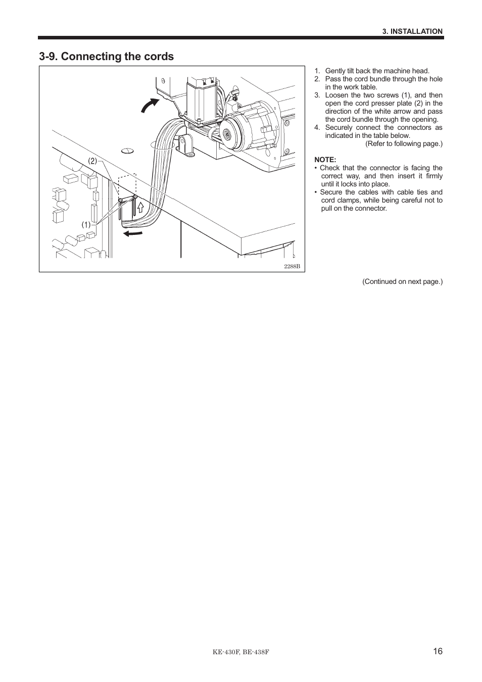 9. connecting the cords | Brother BE-438F User Manual | Page 25 / 90