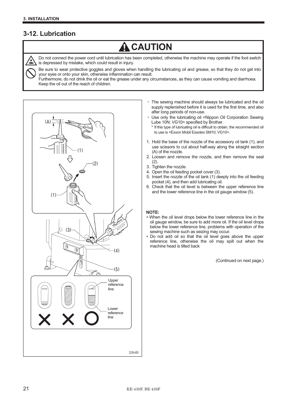 Caution, 12. lubrication | Brother BE-438F User Manual | Page 30 / 90
