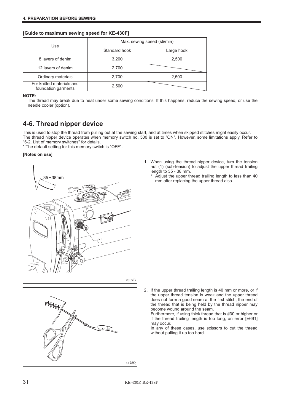 6. thread nipper device | Brother BE-438F User Manual | Page 40 / 90