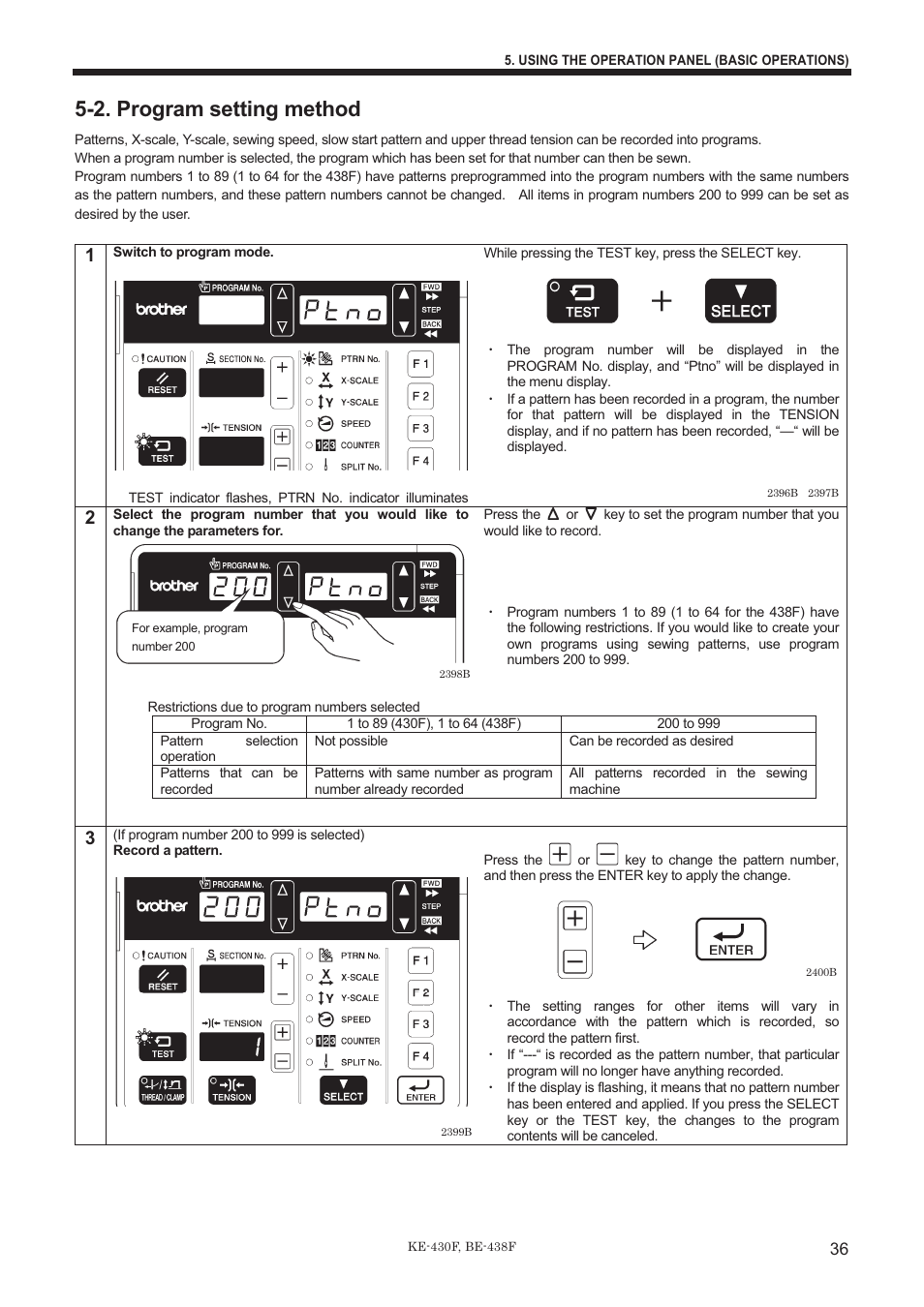 2. program setting method | Brother BE-438F User Manual | Page 45 / 90