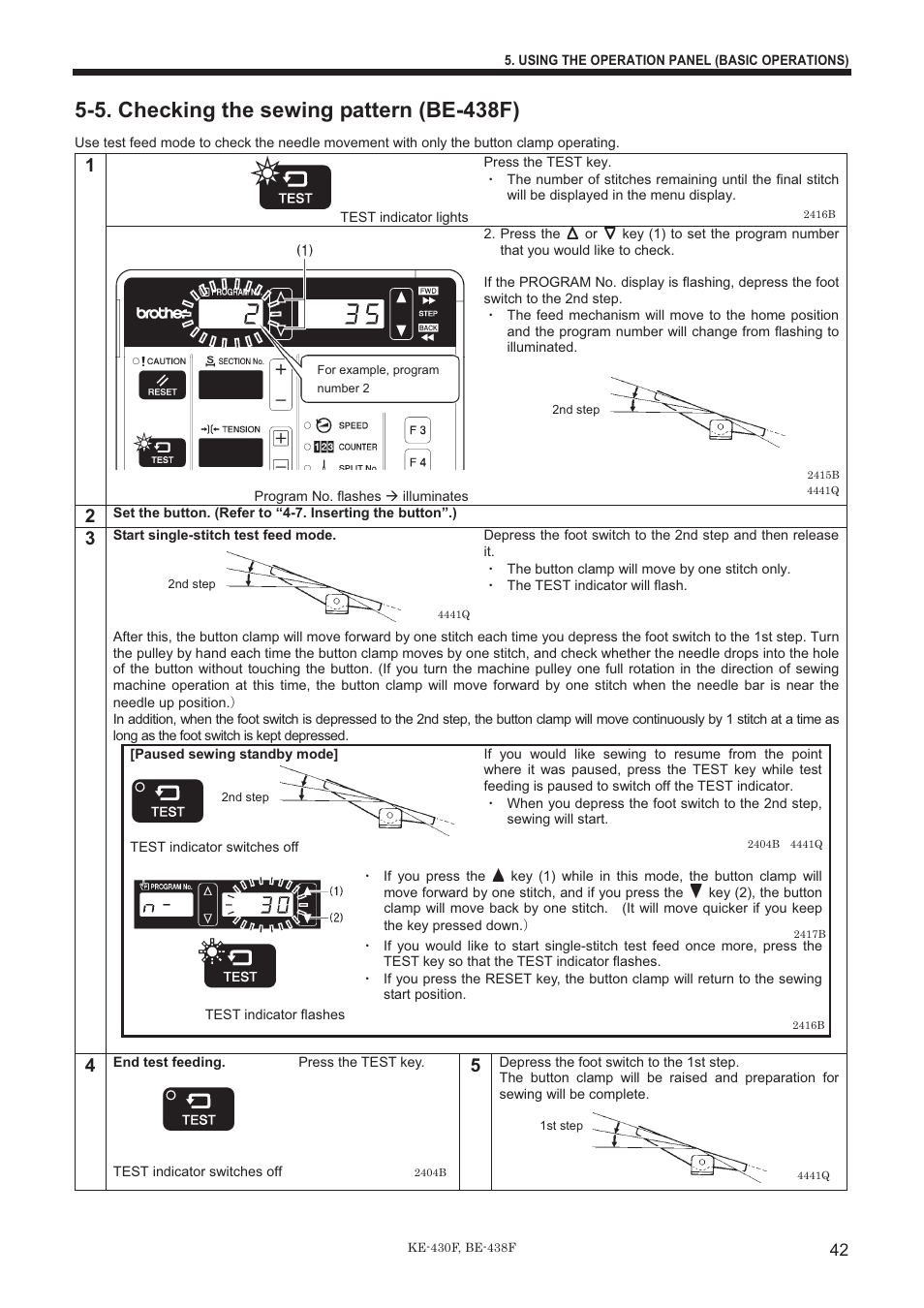 5. checking the sewing pattern (be-438f) | Brother BE-438F User Manual | Page 51 / 90