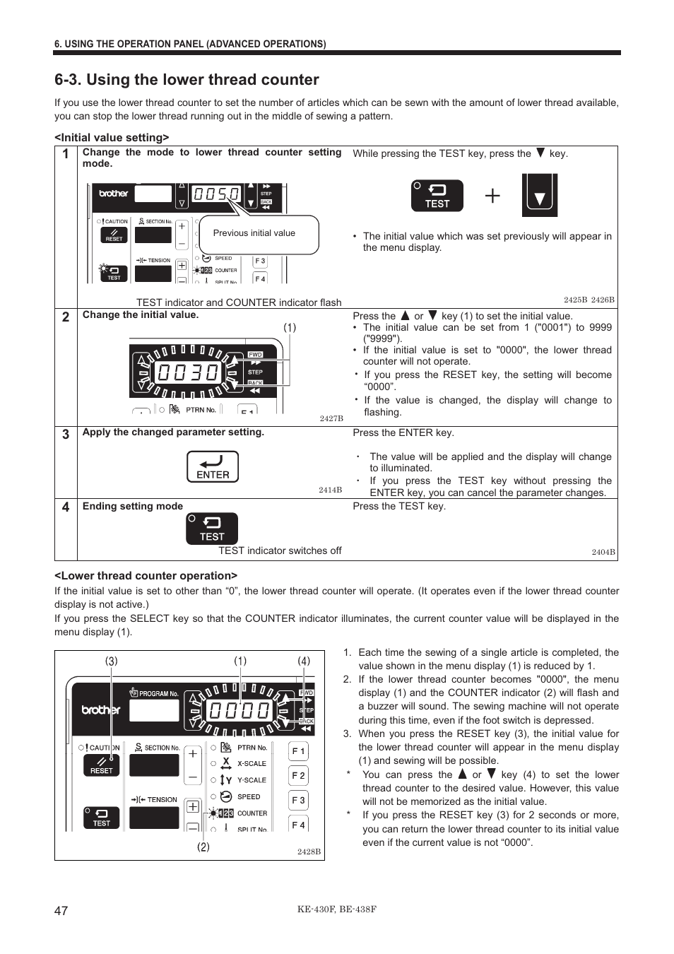 3. using the lower thread counter | Brother BE-438F User Manual | Page 56 / 90