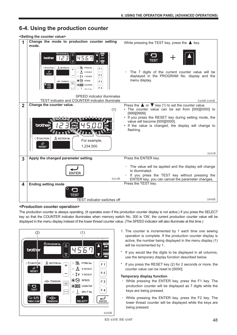 4. using the production counter | Brother BE-438F User Manual | Page 57 / 90