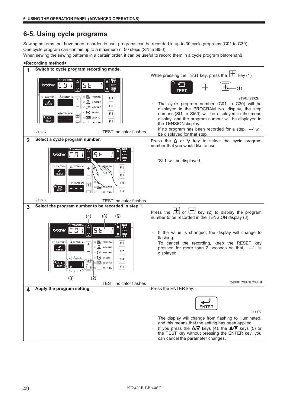 5. using cycle programs | Brother BE-438F User Manual | Page 58 / 90