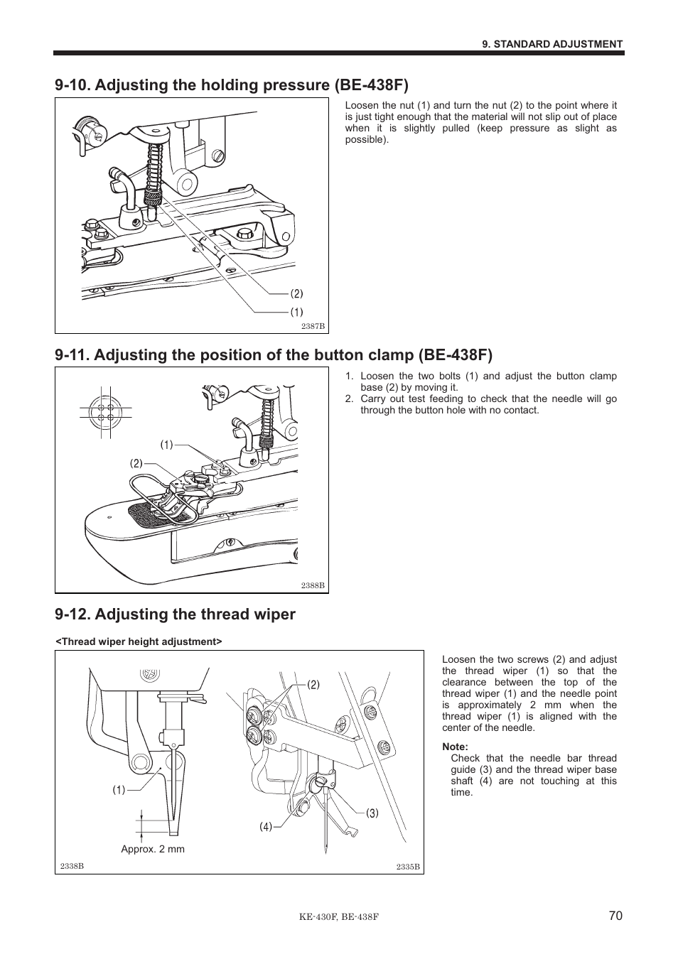 12. adjusting the thread wiper | Brother BE-438F User Manual | Page 79 / 90