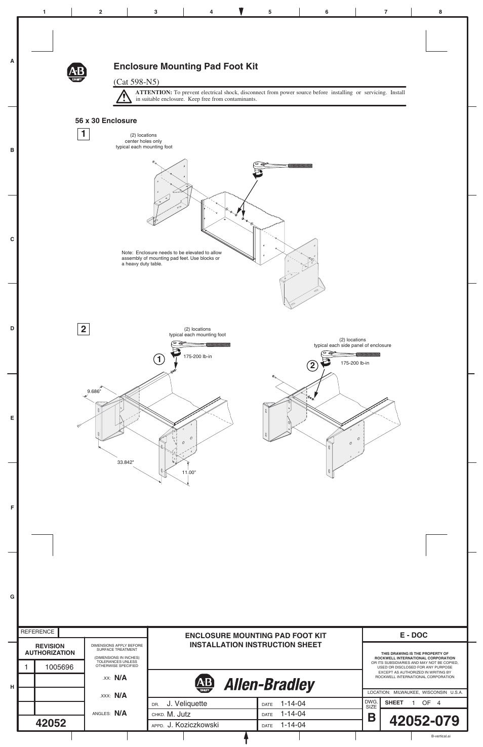 Rockwell Automation 598-N5 Enclosure Mounting Pad Foot Kit User Manual | 4 pages