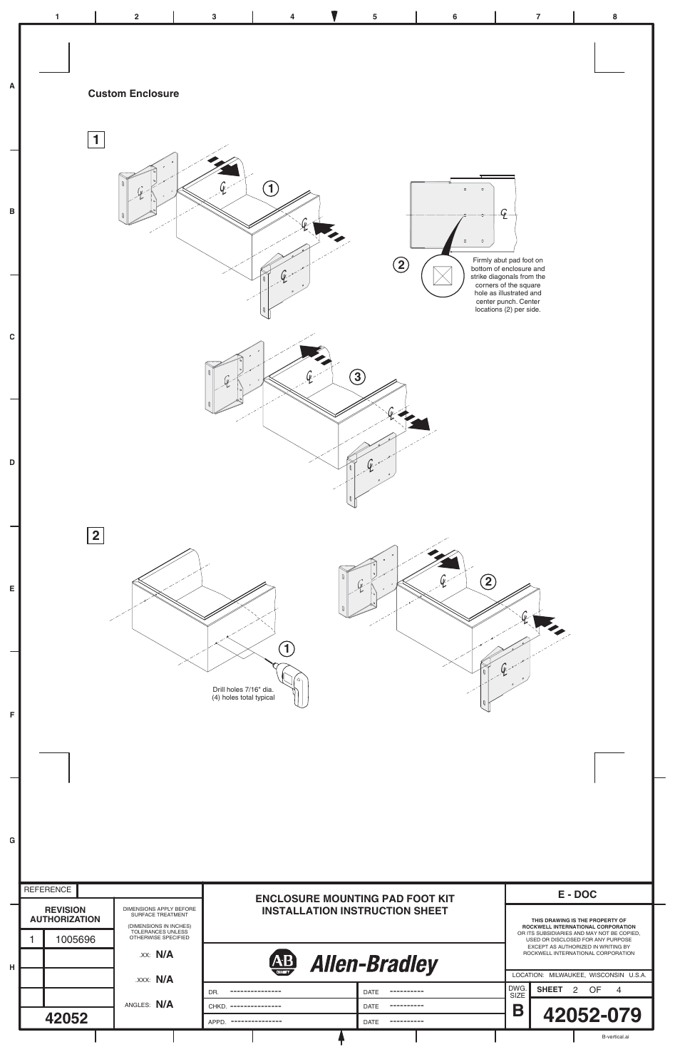 Cl clcc cl cl cl clcc cl cl cl clcc | Rockwell Automation 598-N5 Enclosure Mounting Pad Foot Kit User Manual | Page 2 / 4