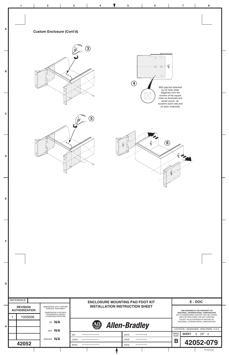 56 3 cl cl cl clcc 4 | Rockwell Automation 598-N5 Enclosure Mounting Pad Foot Kit User Manual | Page 3 / 4