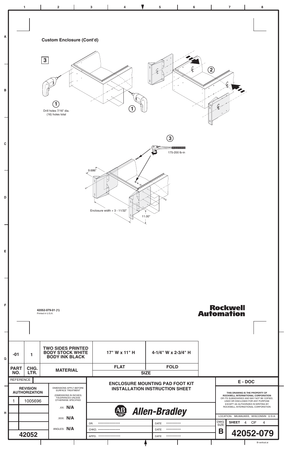 Cl clcc 1 1 2 | Rockwell Automation 598-N5 Enclosure Mounting Pad Foot Kit User Manual | Page 4 / 4