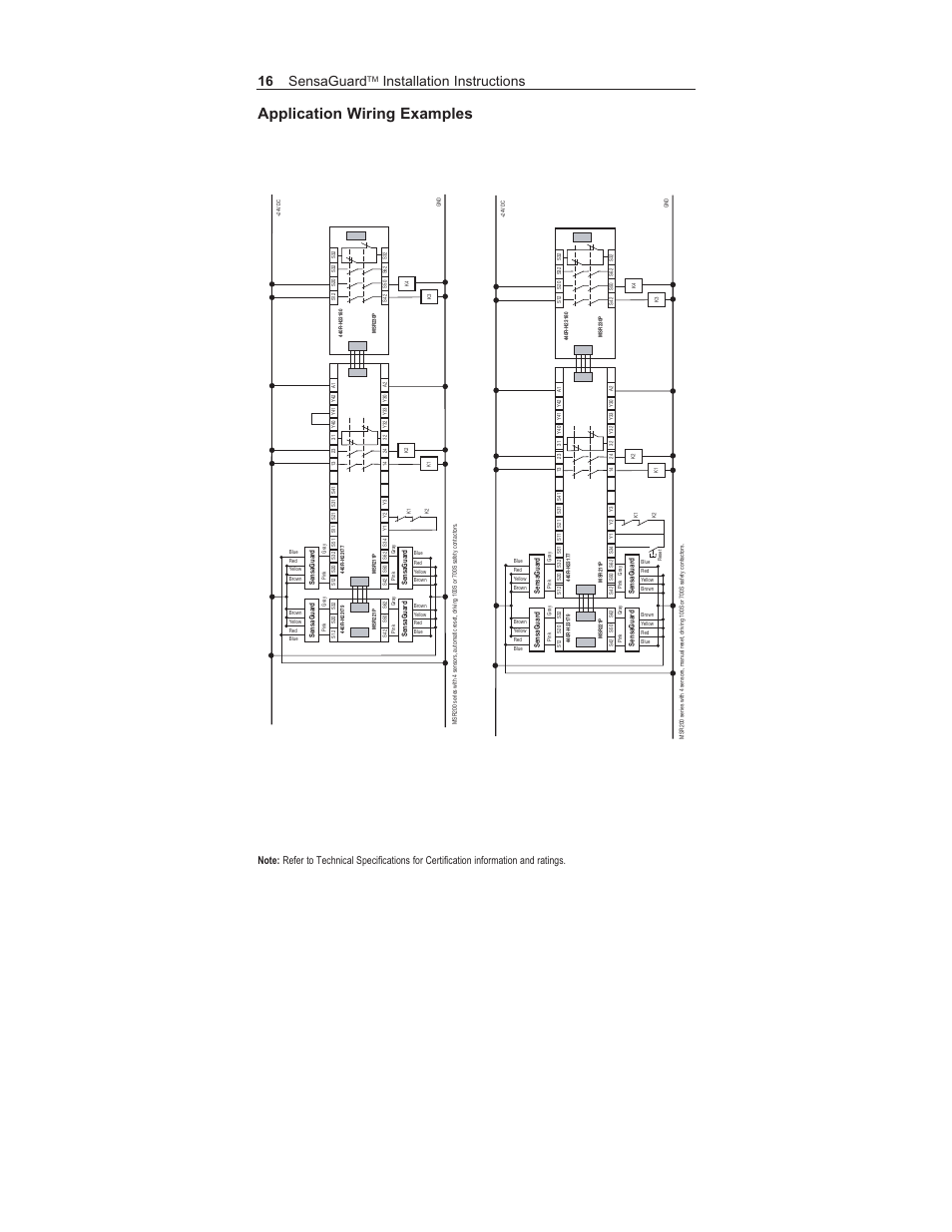 Application wiring examples, 16 sensaguard, Installation instructions | Rockwell Automation 440N SensaGuard Integrated Latch Unique Coded Installation Instructions User Manual | Page 16 / 20