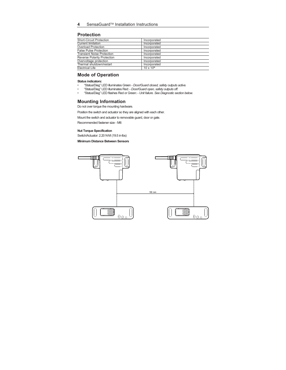 Protection, Mode of operation, Mounting information | 4sensaguard, Installation instructions | Rockwell Automation 440N SensaGuard Integrated Latch Unique Coded Installation Instructions User Manual | Page 4 / 20