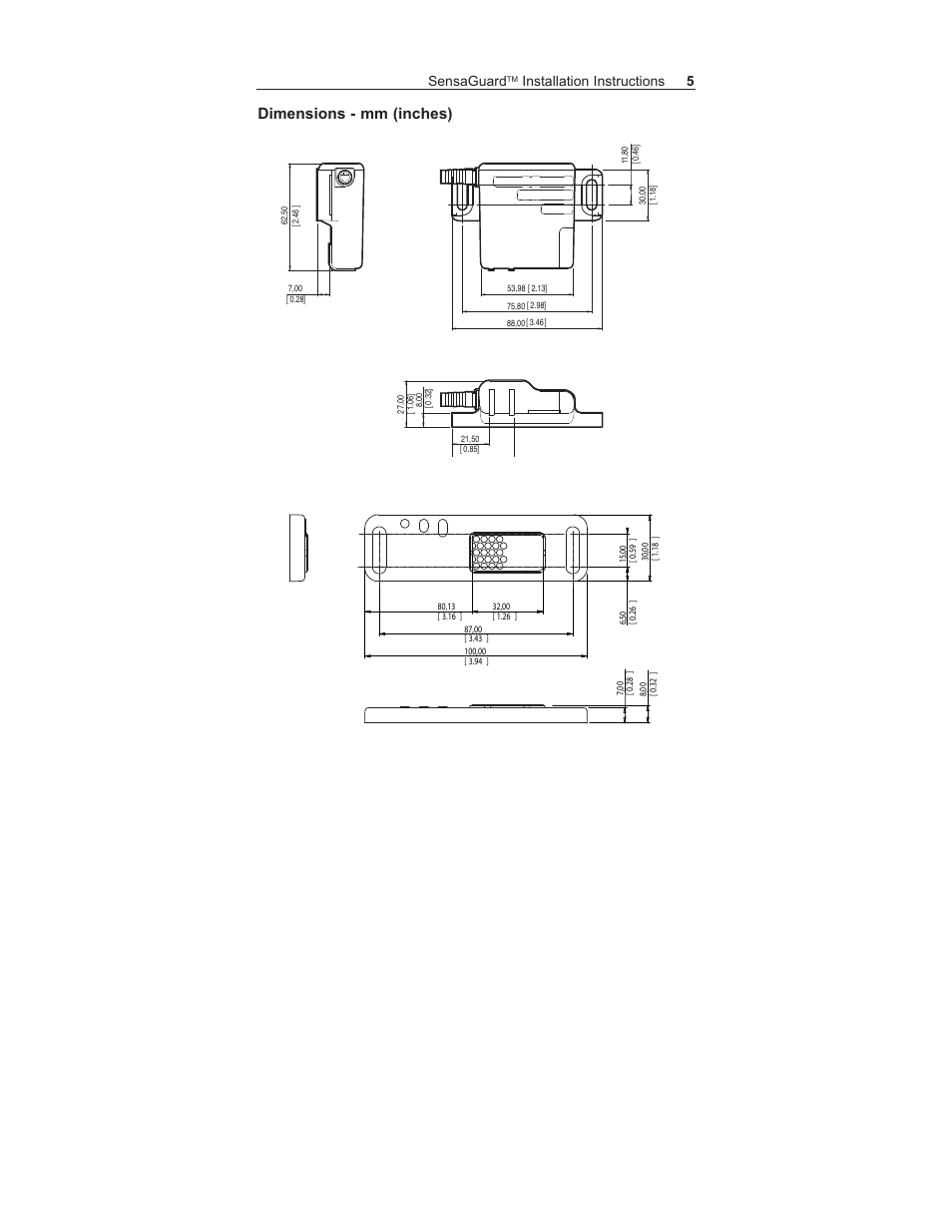 Dimensions - mm (inches), Sensaguard, Installation instructions 5 | Rockwell Automation 440N SensaGuard Integrated Latch Unique Coded Installation Instructions User Manual | Page 5 / 20
